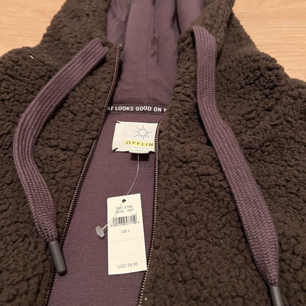NWT Aerie Brown Sherpa Hoodie Full Zip Jacket - Picture 3 of 4